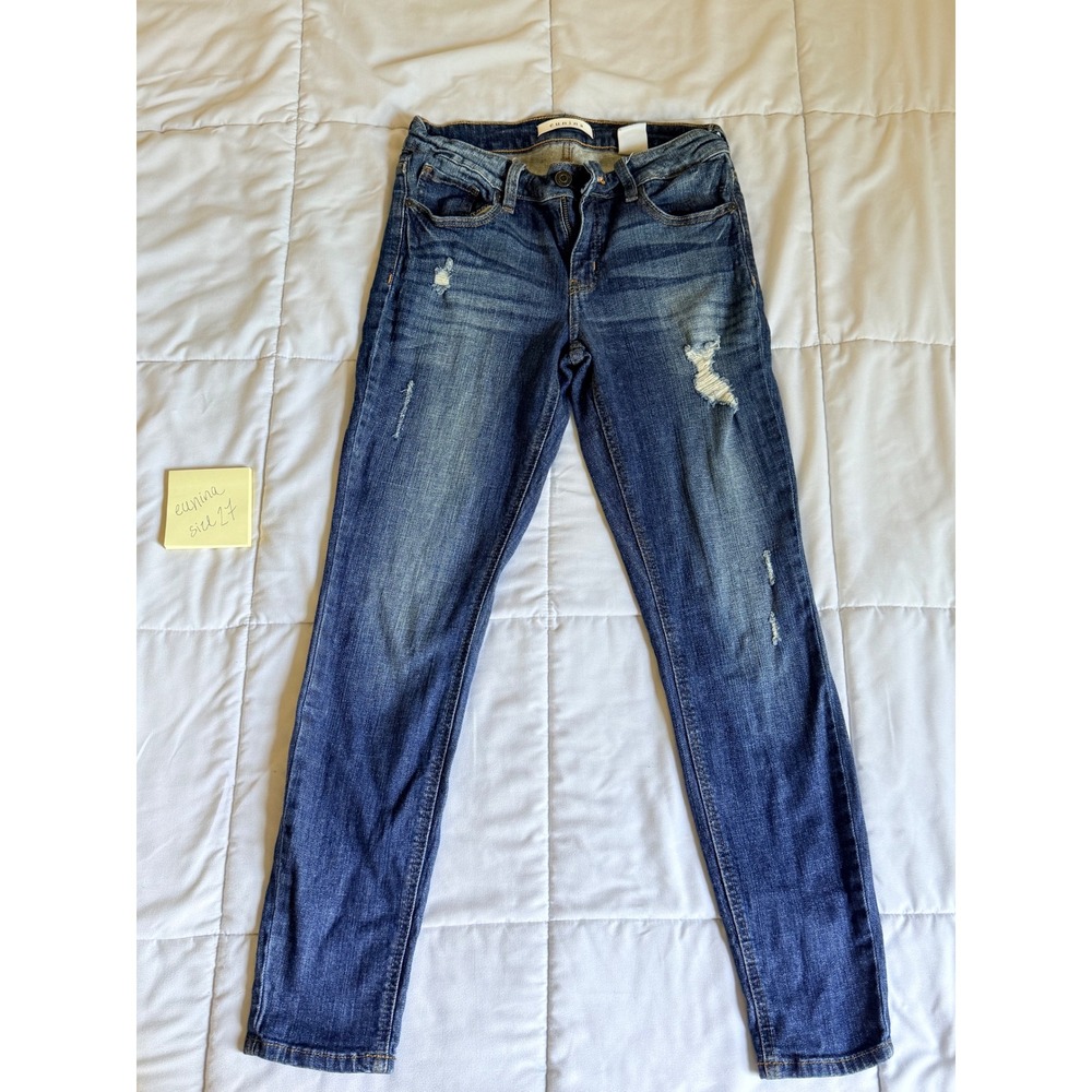 Eunina Mid Rise Destructed/Distressed Skinny Jeans Blue Size 27